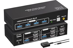 VPFET 4K120Hz HDMI Interruttore KVM 2 PC 2 Monitor 8K60Hz Per KVM Switch 2 PC 2 schermi con 4 porte USB 3.0 Supporta il controllo dei cavi desktopInclude 2 cavi USB3.0
