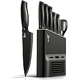 Kitchen Knife Set with Knife Block Set - 7 Pieces Professional Chef Knife Set Contain Knives, Scissor and Knife Block for Mea