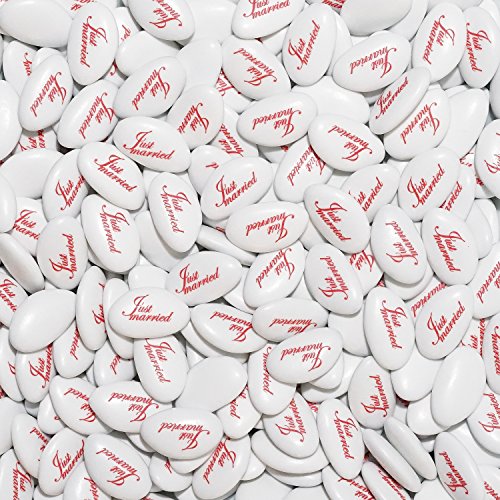 250g Schokodragees Hochzeit EinsSein® bedruckte Dragees Just Married weiss-rot Dragees Schokolinsen Mandeln bedruckt Hochzeitsmandeln bedrucken mit Namen Zuckermandeln Schokomandeln Candy Bar Bonbons - 8