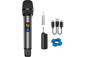 VOVIGGOL UHF Microfoni Wireless Professionalie in Metallo, 50M Sistema Microfoni Dinamico Microfono Senza Fili con Ricevitore Ricaricabile per Karaoke, Festa, Nozze, Chiesa, Riunione, Canto