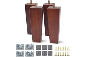 AWBEOT 4 Piedini per Mobili in Legno da 15 cm, Gambe per Mobili in Legno, Gambe Quadrate, Gamb di Ricambio per Divano,con Piastra di Montaggio,Pad Antiscivolo,Viti,per Tavolo,Letto,Armadio,colore noce