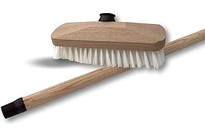 Balai Brosse Lave-Pont 22 cm en PPL Blanc | Manche Bois 1,25 m | Monture Bois | pour Laver récurer ponts terrasses carrelages sols Tapis | Douille vissante Plastique | Kibros 1111