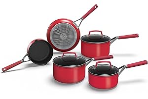 Ninja Foodi Zerostick Vivid 5-częściowy zestaw garnków i patelni [C25000EU], ciemnoczerwony, powłoka zapobiegająca przywieraniu, kompatybilny z kuchenkami indukcyjnymi, nadaje się do mycia w zmywarce