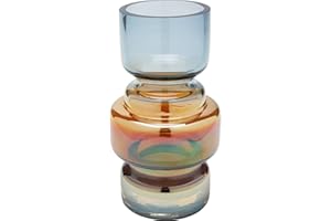 Kare Design Jarrón Phenom Multi, Azul/Naranja, Jarrón para Flores, Vidrio Lacado, Hecho a Mano, Sala de Estar, para Flores, Fácil de Limpiar, Altura 18 cm