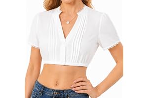Dirndl damblus, V-ringad dirndlblus, kortärmad traditionell blus