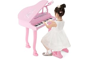 COSTWAY Kinder Keyboard mit 37 Tasten & Hocker, elektronische Klaviertastatur tragbar mit Mikrofon, LED-Lehrmodus, Aufnahme- & Wiedergabefunktion, Musikinstrument für Kinder ab 3 Jahre (Rosa)