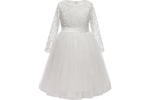 Aibaowedding - Abito da principessa, a maniche lunghe, in pizzo, per ragazze, gonna in tulle, per compleanno, feste, abito da damigella d’onore, 2-12 anni