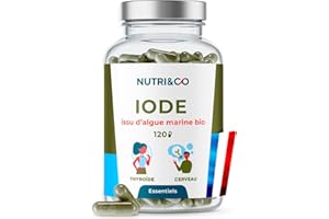 NUTRI & CO Iode Tyroïde Bio - Poudre d'Algue Naturelle Breveté PureSea® - 150µg par gélule - Soutien de la Thyroïde & Fonction Cognitive - 120 gélules Vegan - Fabriqué en France