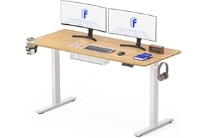 FLEXISPOT 120x60cm Elevable Escritorio Eléctrico, Standing Desk Escritorio con 2 Ganchos, Portavasos y Organizador de Cables, Función de Memoria, para Oficina y Dormitorio, Arce