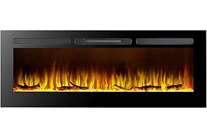 KEKAI Chimenea Eléctrica de Pared Empotrable 2000W Kekai Arkansas 152,4x14x48 cm Efecto Llama 3D Salida Aire Frontal 5 Niveles y Mando