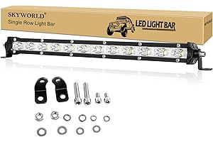SKYWORLD Phare de Travail 33 cm 60W Slim Barre LED 12V 24V Projecteur LED Voiture Etanche IP67 Spot Feux de Travail pour 4x4 Voiture Camion Tracteur SUV Bateau, 6000K Feux Antibrouillard