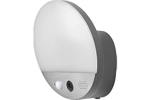 LEDVANCE SMART+ WIFI WALL ROUND CAMERA 10.5cm - lampada da esterno con rilevatore di movimento, sensore di luce diurna e telecamera HD, controllo remoto e funzione di allarme, 15W, 3000K, 950lm, IP 44