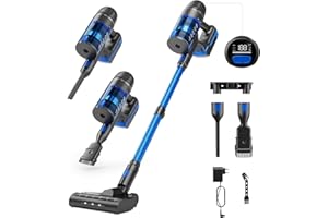OMISOON Aspirapolvere Senza Fili Potente, 600W/50 KPa/65 Mins, 7 Stadi Sistema di Filtrazione, Efficienza del 99.7%, Sensore di Polvere