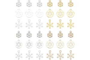SUNNYCLUE 1 caja de 120 abalorios de Copos de Nieve Dorados Abalorios de Aleación A Granel para Navidad Abalorios de Copos de Nieve Pequeños para Hacer Joyas Collares Pendientes Accesorios Suministros
