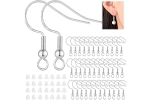 SIOPPKIK 100 Piezas Plateado Baño de Plata de Ley 925 Hipoalergénica Ganchos para Pendientes con 100 piezas de aretes transparentes Utilizan para Hacer Joyas Aretes Accesorios, B
