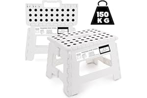 SMALUCK Step Stool for Kids & Adults - 9 inch Plastic Folding Stepping Stool for Kitchen Bathroom Garden and Outdoor, Portable Foldable Stool Holds up to 150KG (White)