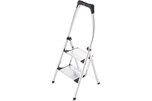 Hailo 4302-301 - escalera plegable LivingStep Comfort Plus, 2 pasos, barra de seguridad alta, un agarre óptimo en diferentes pisos, capacidad de carga de hasta 150 kg,