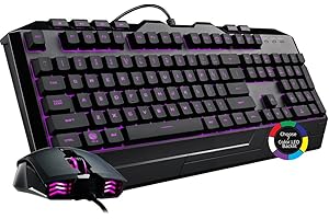Cooler Master Devastator - Tastiera combinata 3 e mouse da gioco, a membrana con illuminazione a LED, 7 colori, tasti multimediali dedicati e poggiapolsi, mouse Gaming M110 – AZERTY