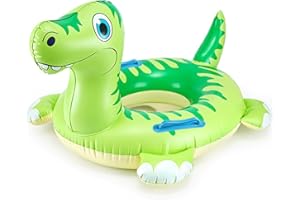 Aleker Inflatable Swim Ring, Dinosaur Rubber Ring with Tail for Boys Girls, Durable Pool Floats for Kids, Pool Toys Swimming Floats, Kids Pool Inflatables for Summer Beach Swimming Pool Water Party