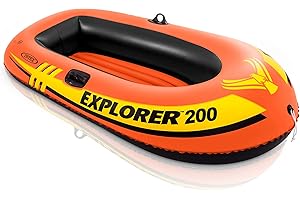 INTEX Explorer Inflatable Boat Series: Dual Air Chambers Welded Oar Locks Grab Handles Bow Rope Sporty Design