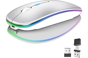 VICKEY Kabellose Bluetooth-Maus für Laptop, wiederaufladbare Computer-Maus 2.4GHz Optisch (Bluetooth5.2+USB A+USB C)Duale Empfänger Mäuse-1600DPI LED Leiser Klick für MacBook Laptop Tablet PC Computer,Silber