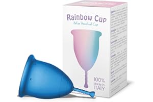 RAINBOWCUP Rainbow Cup, copa menstrual fabricada en Italia con silicona de grado médico, sin látex ni aditivos, cómoda, ecológica, segura, suave, color turquesa, talla 1