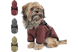 KEKUNINGAN Waterproof Dog Raincoat with Reflective Pattern Harness Lightweight Windproof Dog Rain Jacket with Water Resistant Hood Puppy Raincoat for Small Dogs Red XS