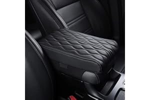HIDRUO Leather Car Armrest Box Pad, Waterproof Car Armrest Center Console Cover Protector, Universal Arm Rest Cushion Pads for SUV/Truck/Vehicle (Black, Ripple pattern)