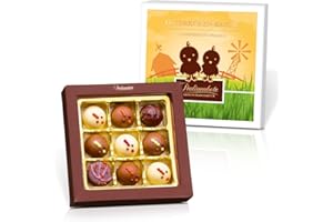 ‎PRALINENCLUB Pralinenbote – Osterküken-Bande mit 9 handgefertigten Pralinen deutscher Chocolatiers, das Pralinen Geschenk zu Ostern, 100g (Osterküken, 9 Pralinen)