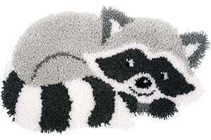 Vervaco Kit Tapis Point Noué Á Faire RATON LAVEUR Broderie Debutant DIY Latch Hook Kit Complet Decoration Maison Manuelle Loisir Créatif ca. 55 x 32 cm Embroidery