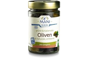 MANI BLÄUEL MANI Grüne & Kalamata Oliven al naturale, entkernt 6 x 175 g