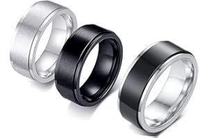 COLRID 3 Piezas Anillos Hombre Acero Inoxidable Giratorio, Cadena Negro Vintage Gótico Punk para Promesa de Boda