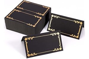 Aboofx 100 Pieces Black Place Cards for Weddings Table Name Cards Tent Cards Place Cards for Table Setting Receptions Parties Events Celebrations(Black Bronzing)