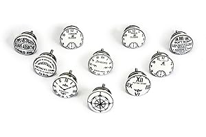 Nacnic 10 Pomos de Cerámica Diseño Relojes Blanco y Negro | Tiradores y Manetas para Cocina Cajones Armarios Muebles de Baño | Perillas de Cerámica Originales | Diámetro y Longitud Perno 40 mm