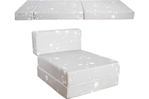 BYBYME Fold Out Guest Chair Z Bed Futon Sofa Comfortable Supreme Quality Foam for Adult and Kids Lounger Mattress (Gray Constellation)
