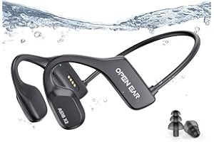 XINSRE Bone Conduction Headphones, Open Ear Bluetooth 5.3, IP68 Waterproof, 16G Storage, 8H Playtime, Black, Swimming Headphones