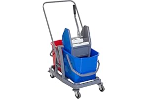 ‎HOMCOM HOMCOM Putzwagen Reinigungswagen Wischwagen mit 2 Eimern Systemwagen mit 4 leichtgängigen Rollen Metall+PP Blau+Rot 73 × 45 × 92 cm