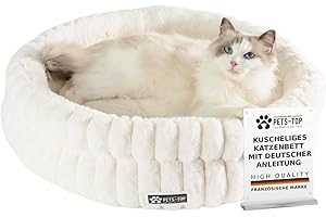 One PETS-TOP Katzenbett Flauschig – Katzenkissen Rund Weich – Cat Bed Waschbar – Schlafplatz für Katze & Kleine Hunde – rutschfest (Weiß, 60cm)