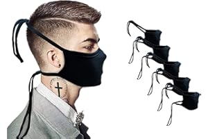 KUNSTIFY 5 Stück Headstrap Stoffmasken mit Kopfband unisex verstellbare Ohrschlaufen Masken Mund und Nasenschutz black face mask Gesichtsmaske Stoffmaske Kinder und Erwachsene schwarz
