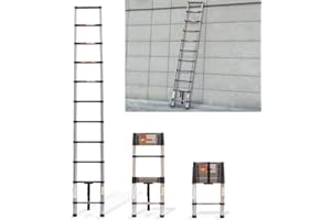 VICKYHOME 3.2M/10.5FT Telescopic Ladder Stainless Steel Loft Ladder, EN131 Safety Multi-Purpose Ladders Extendable Roof Ladder with Height Adjustable, Anti-Slip Rubber Feet, Portable Folding Ladder