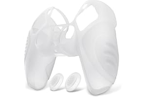 eXtremeRate PlayVital Cover Custodia per ps5 Joystick Controller Skin Silicone Antiscivolo Protettiva con Gommini Copri Levette Analogiche-Guardian Edizione,Trasparente Bianco