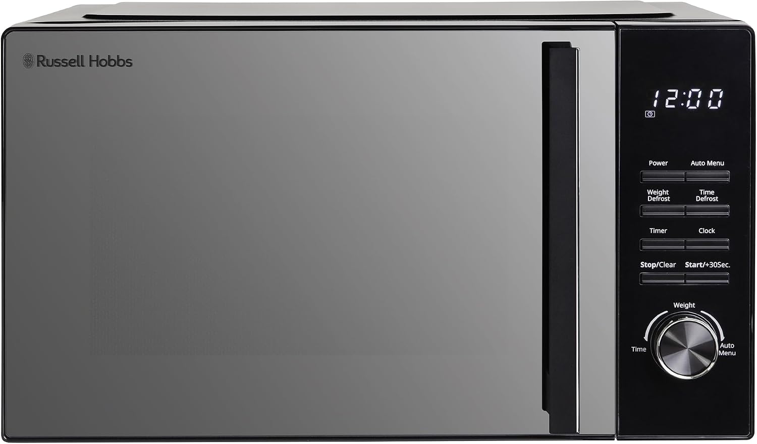 Russell Hobbs 23L Flatbed Digital Microwave with 800W Power, 8 Auto-Cook Menus, Defrost Function and Child Lock in Black, RHFM2365B