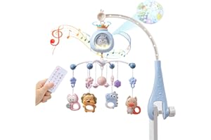 Warmiehomy Baby Cot Mobile with Light and Music Cot Mobiles for Babies with Penguin Projection Timing Function Remote Control Nursery Mobiles for Babies 0-12 Months