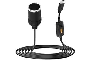 Lumitrex 1,2 M Cable USB C Macho a Mechero Hembra 12V, Adaptador USB C a Encendedor de Cigarrillos con Voltaje Ajustable 5V 9V 12V 15V 20V, LED Indicador para GPS, Cámara y Luces LED
