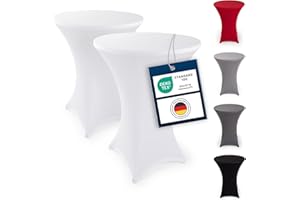 ‎BLUMTAL Blumtal 2er Set Stretch Stehtisch Hussen Bügelfrei - Oeko -TEX zertifizierte Tischhussen für Stehtische Ø 80 – 85 cm - Verstärkung im Fußbereich - waschmaschinengeeignet - Weiß