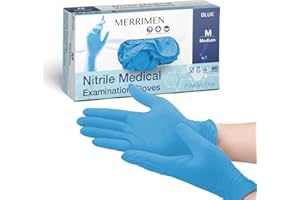 Merrimen Nitrile Gloves - BLUE | Disposable – Box of 100 | Medium Ambidextrous Nitrile Gloves | Latex & Powder Free | For Safe Hands Against Allergies