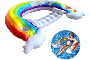 SIENON Pool Float Rainbow Pool Lounger, Inflatable Chair Floats with 2 Cup Holders (148 x 100CM), Sitting Inflatable Lounge Float Swimming Pool Float for Adults and Kids (14+) for Pool, Summer Beach