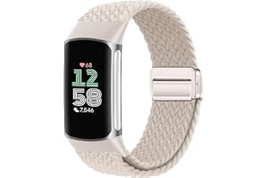Issinlky Nylon Flätat armband Kompatibel med Fitbit Charge 6/5, Elastiskt Magnetiskt Spänne armband för Fitbit Charge 5/6 Kvi