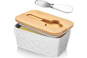 CCHONG Beurier avec Couvercle et Couteau à Beurre, Beurrier en Verre en Porcelaine, Boite Beurre, Boite à Fromage pour Frigo Anti Odeur, Beurrier Ceramique pour Beurrier 250g (Blanc)