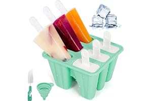 DPSLOOPM Stampi per Gelato, Stampi per Ghiaccioli in Silicone, Riutilizzabili Ghiaccioli Stampol, con Spazzola di Pulizia e Imbuto Pieghevole, Formine per il Cioccolato e il Gelato Fai da Te (Verde, 6 Cavità)